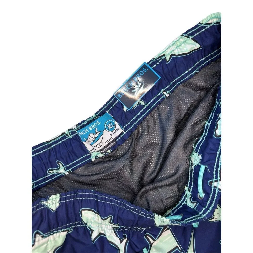 NWT Beach Bros “Scribble Shark” swim trunks in blue - XL